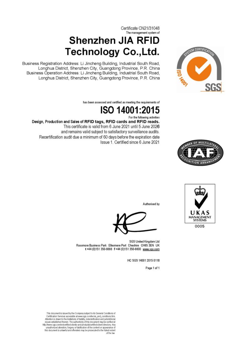 ISO 14001 Certificate